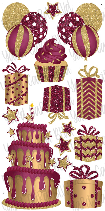 Maroon and Gold Glitter Flair Set