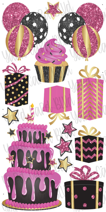 Hot Pink, Black and Gold Glitter Flair Set