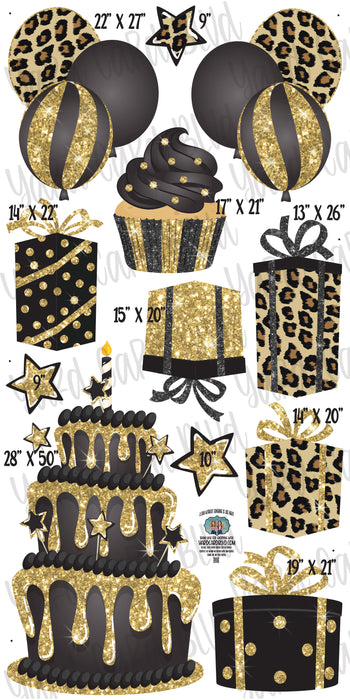 Leopard Black and Gold Glitter Flair Set