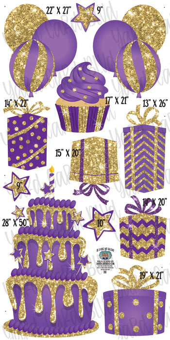 Purple and Gold Glitter Flair Set