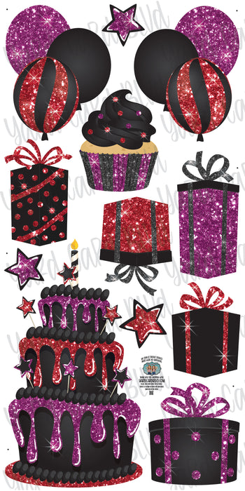 Black, Red, and Violet Glitter Flair Set