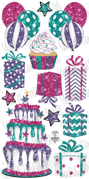 Neon Pink, Purple, and Teal Glitter Flair Set