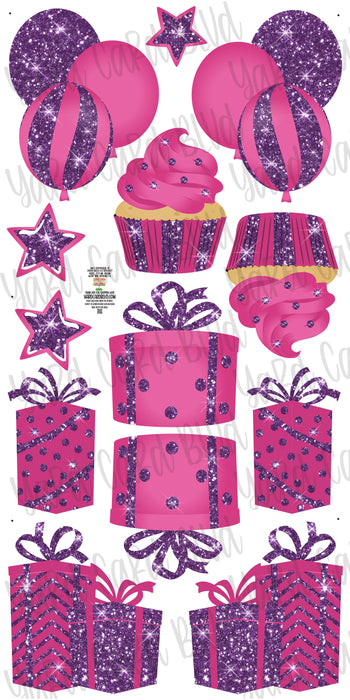 Mirrored Hot Pink and Purple Glitter Flair Set