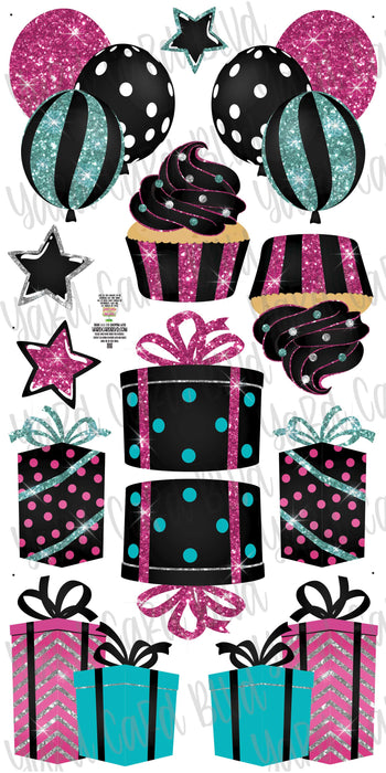 Mirrored Hot Pink and Teal Flair Set
