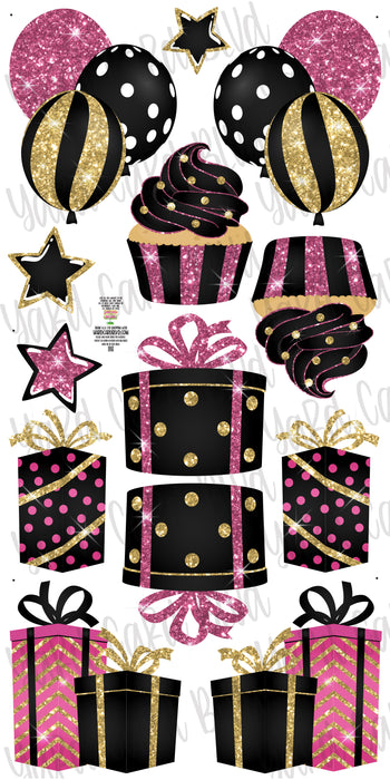 Mirrored Hot Pink, Gold and Black Flair Set