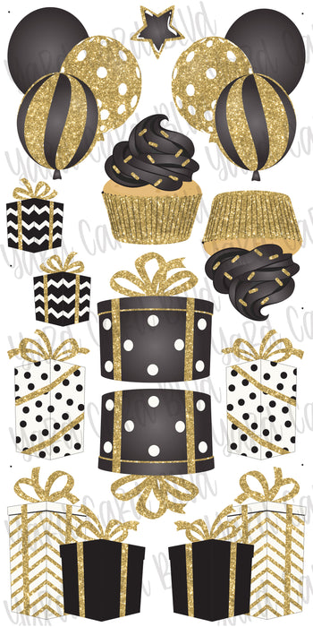 Mirrored White Black and Gold Flair Set
