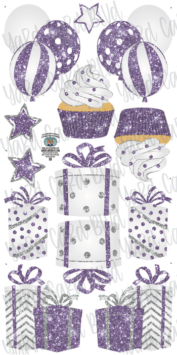 Mirrored Silver and Lavender Glitter Flair Set