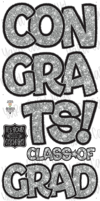 Congrats Grad Flex Set - Black and Light Silver Glitter
