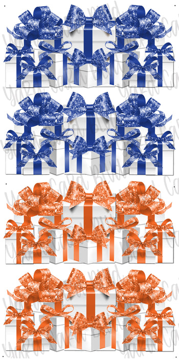 Gift Panels in Blue and Orange Glitter