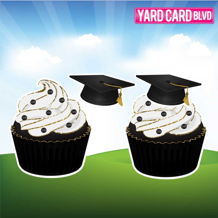 Grad Cupcakes Half Sheet - Black, White, & Silver
