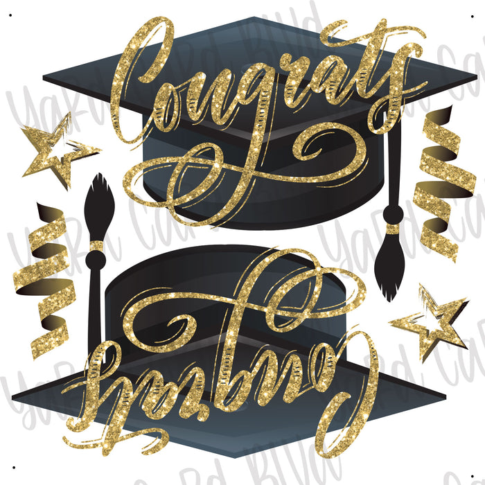 Graduation Hats!  Congrats Grad Gold Glitter Half Sheet