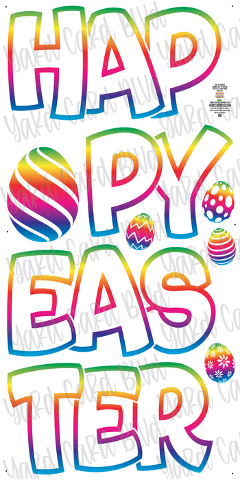 Happy Easter with Bright Rainbow Outline