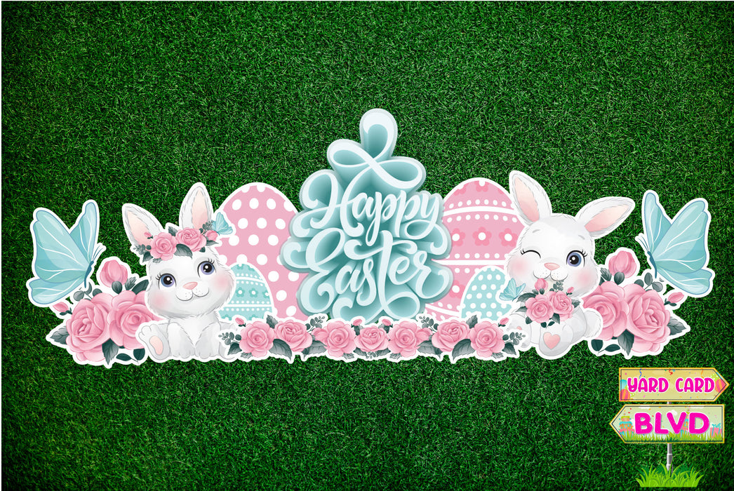 Happy Easter Bunnies and Flowers Set