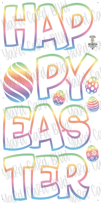 Happy Easter with Pastel Rainbow Outline