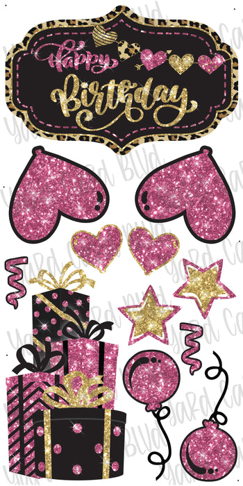 Happy Birthday Set in Hot Pink, Leopard and Gold Glitter Flair Set