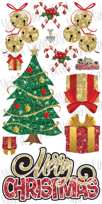 Merry Christmas Glitter Splash and Tree Set Red and Gold