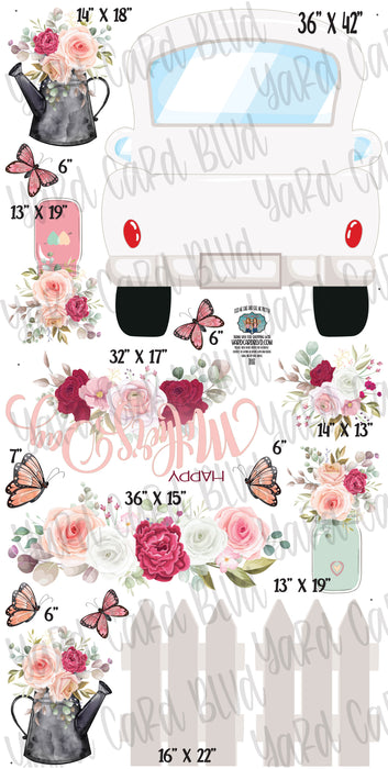 White Fill 'er Up Pickup Truck Happy Mother's Day Floral