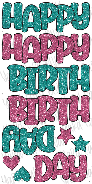 17" FAB5 Happy Birthday Splash Set in Teal and Hot Pink Glitter