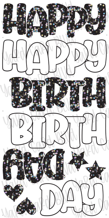 17" FAB5 Happy Birthday Splash Set in Black Holographic Confetti and White