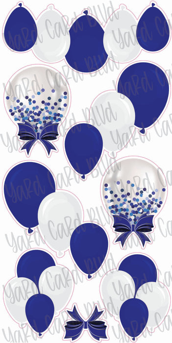 Balloon Clusters in Royal Blue and White