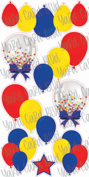 Balloon Clusters in Red, Blue, and Yellow