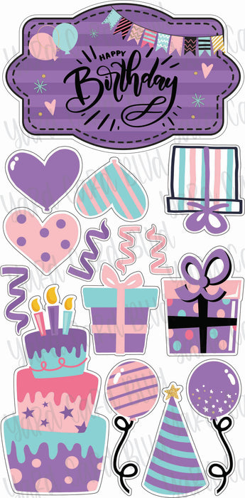 Purple Happy Birthday flash set 15 pc Coroplast sign set