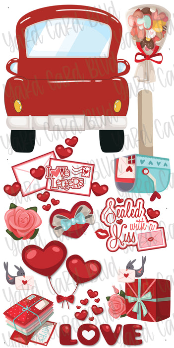 Red Fill 'er Up Pickup Truck with Love Letters Valentines Set