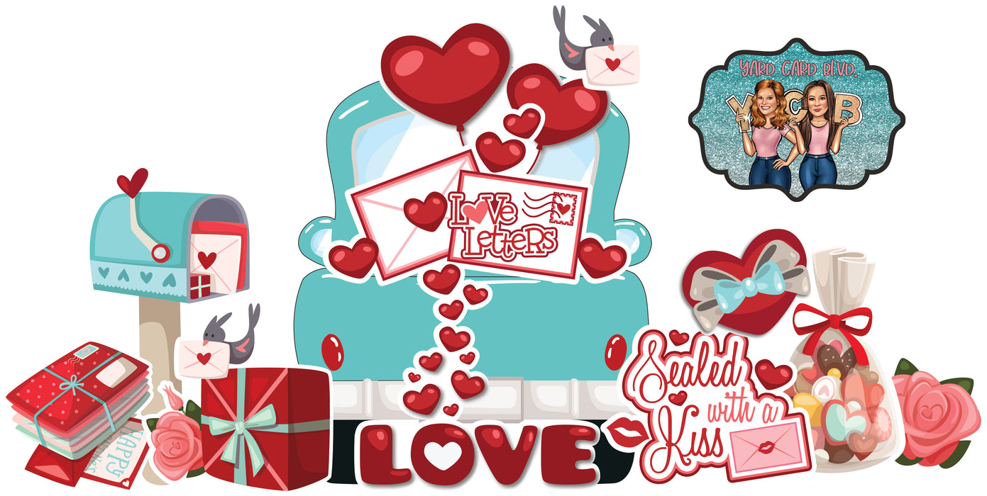 Turquoise Fill 'er Up Pickup Truck with Love Letters Valentines Set