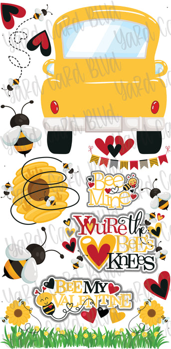 Yellow Fill 'er Up Pickup Truck with Bee Mine Valentines Set