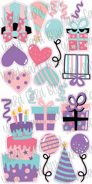 HBD Flair set in Pink, Mint, and purple