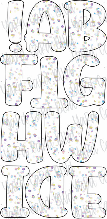 23" White Playkidz Font with Holographic confetti - 103 pc set